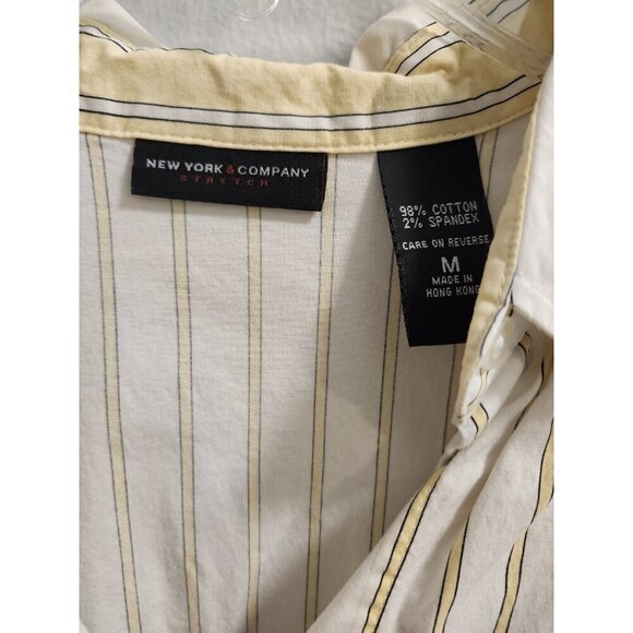 Womens New York Company Yellow Stripe Casual Button Down Blouse Shirt Medium - Picture 8 of 8